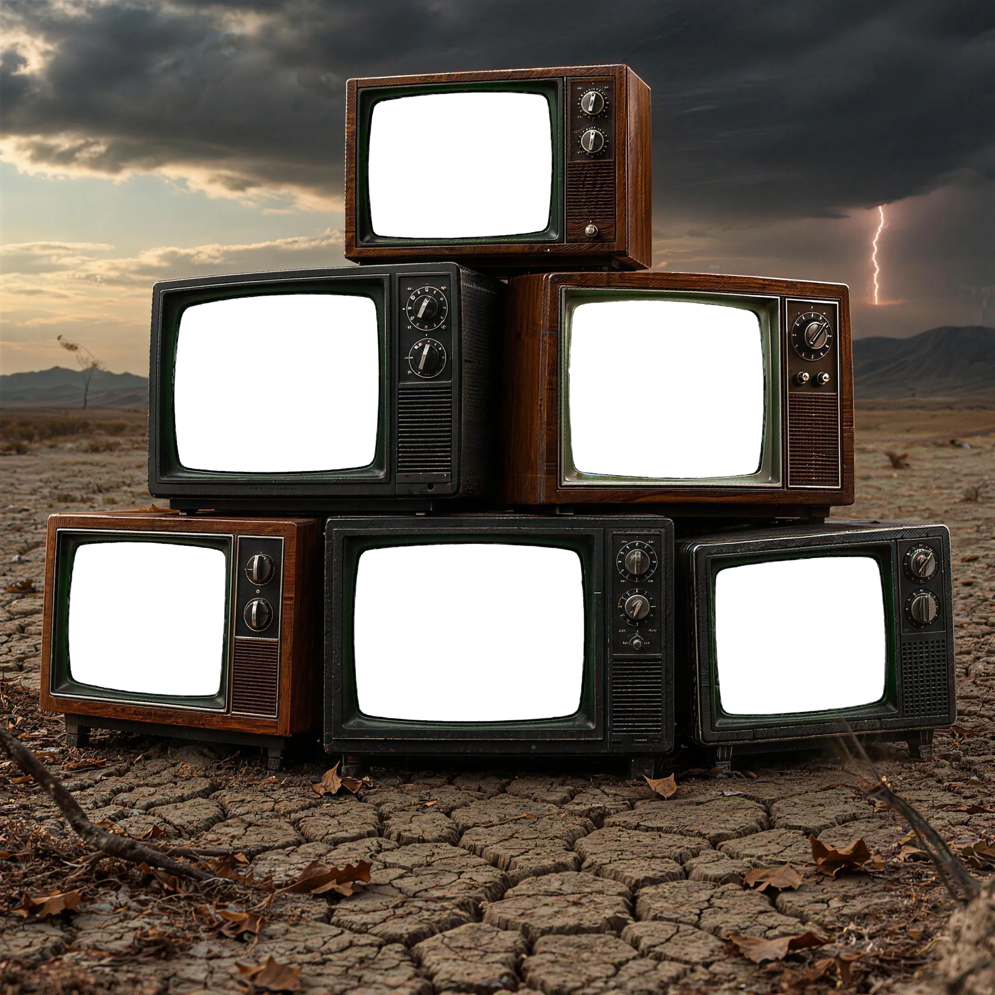 積み重ねられたレトロなブラウン管テレビ