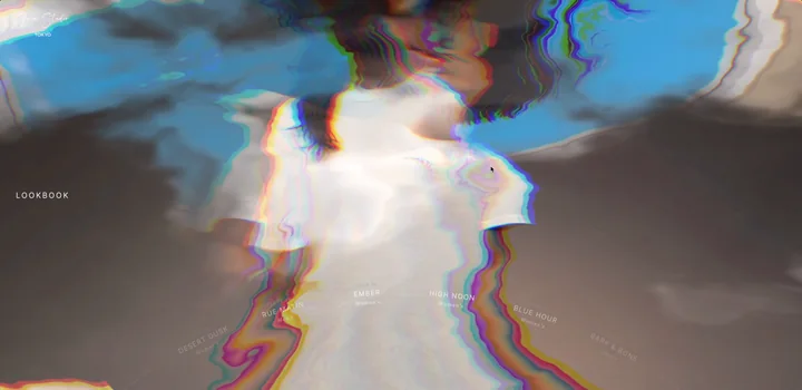 Mid-melt between looks — the images bend and run in rainbow-edged liquid