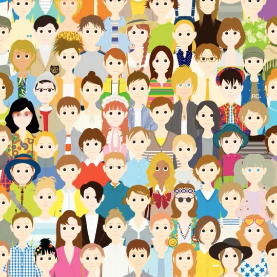 A crowd of illustrated faces filling the frame