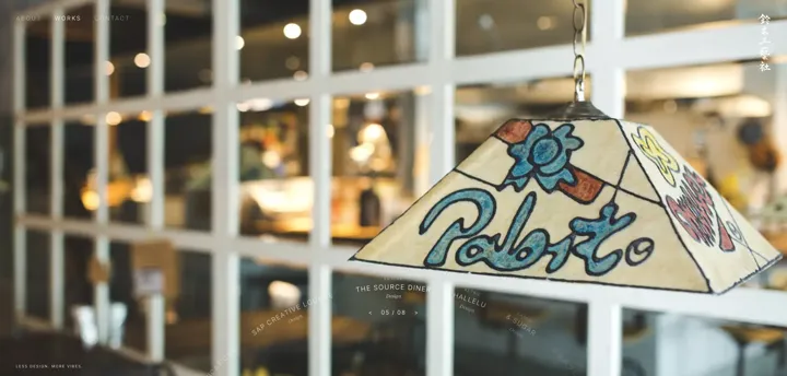 鈴木工藝社 website — The Source Diner through a window, a painted lampshade in front